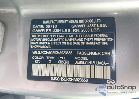 2017 Infiniti Qx30 Premium from USA, damaged, VIN SJKCH5CRXHA023656